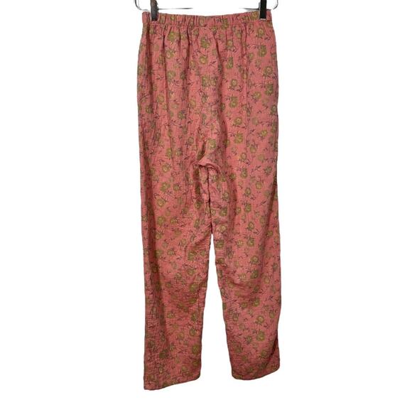 Boho Floral Gauze Textured Cotton Straight Leg Pants Medium Pink Cottage Printed - Picture 3 of 5
